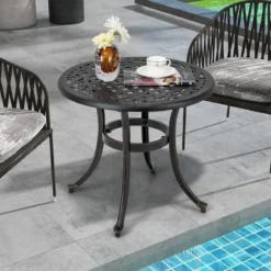 Ø 60 cm Beistelltisch aus Aluminiumguss mit Verstellbaren Fußpolstern Runder Balkontisch