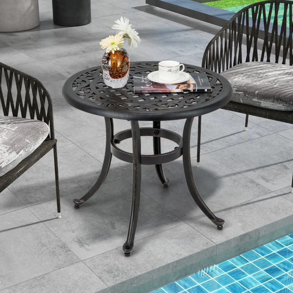 Ø 60 cm Beistelltisch aus Aluminiumguss mit Verstellbaren Fußpolstern Runder Balkontisch
