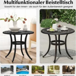 Ø 60 cm Beistelltisch aus Aluminiumguss mit Verstellbaren Fußpolstern Runder Balkontisch