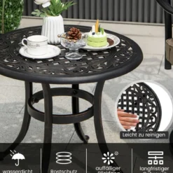 Ø 60 cm Beistelltisch aus Aluminiumguss mit Verstellbaren Fußpolstern Runder Balkontisch