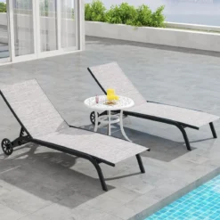 Ø 60 cm Beistelltisch aus Aluminiumguss mit Verstellbaren Fußpolstern Runder Balkontisch
