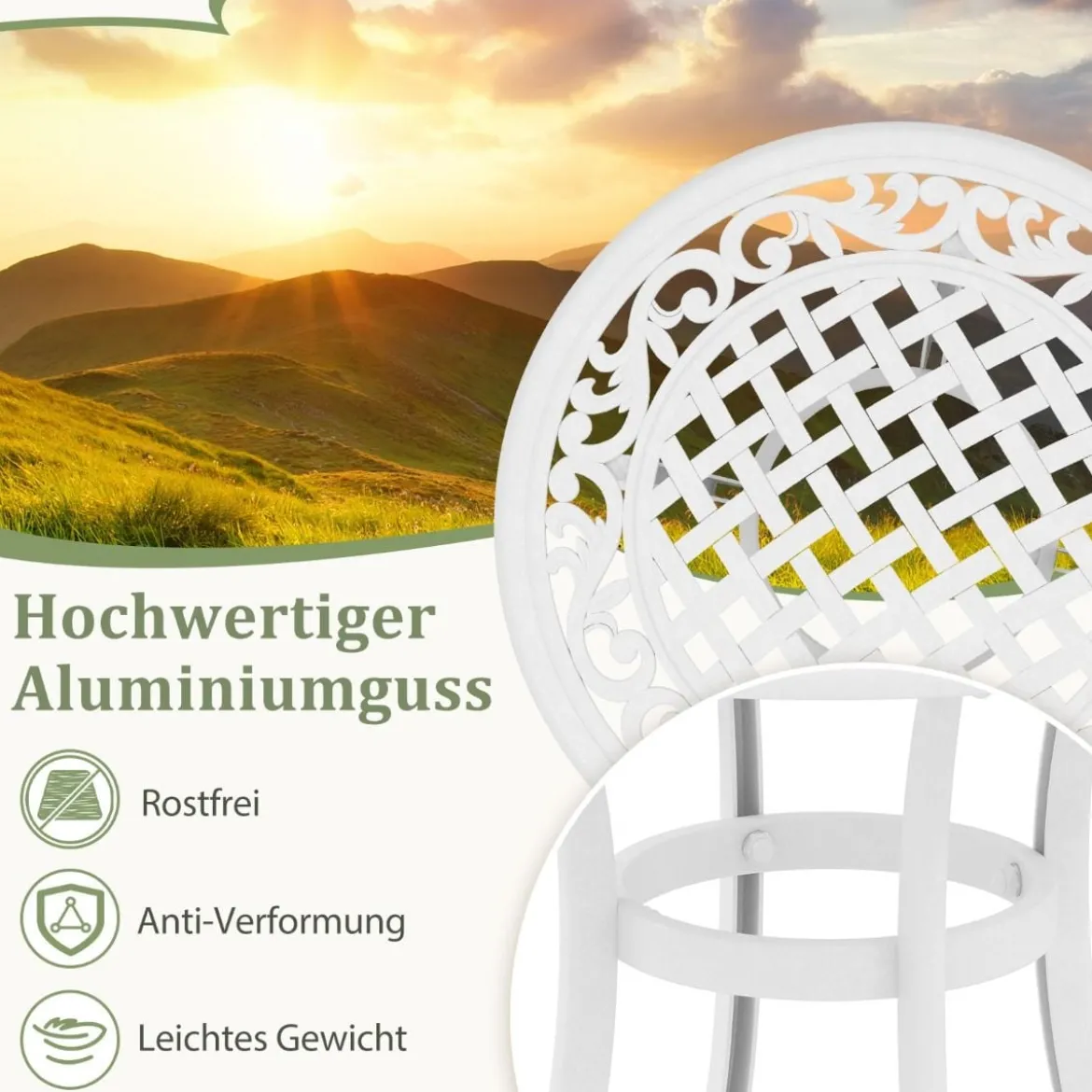 Ø 60 cm Beistelltisch aus Aluminiumguss mit Verstellbaren Fußpolstern Runder Balkontisch