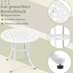 Ø 60 cm Beistelltisch aus Aluminiumguss mit Verstellbaren Fußpolstern Runder Balkontisch