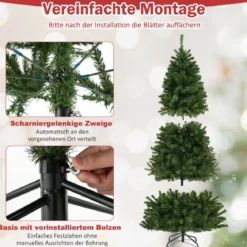 180 cm Beleuchteter Künstlicher Weihnachtsbaum Klappbarer Christbaum mit 700 Warmweißen LED-Lichtern 680 Zweigspitzen