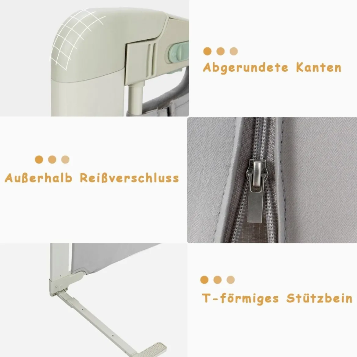 150 cm Bettgitter Höhenverstellbar Bettschutzgitter mit Verbindungszubehör Grau