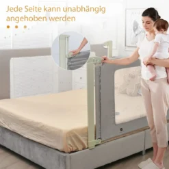 150 cm Bettgitter Höhenverstellbar Bettschutzgitter mit Verbindungszubehör Grau