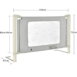 150 cm Bettgitter Höhenverstellbar Bettschutzgitter mit Verbindungszubehör Grau