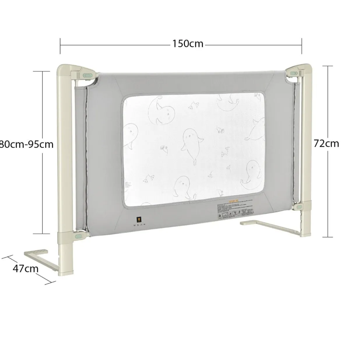 150 cm Bettgitter Höhenverstellbar Bettschutzgitter mit Verbindungszubehör Grau