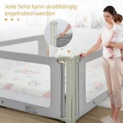 180 cm Bettgitter Höhenverstellbar Bettschutzgitter mit Verbindungszubehör Grau