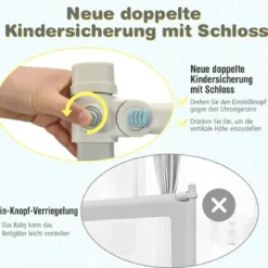 175 cm Bettgitter mit 24 Einstellbare Höhen & Seitentasche Bettschutzgitter Grau