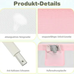 175 cm Bettgitter mit 24 Einstellbare Höhen & Seitentasche Bettschutzgitter Rosa