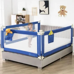 175 cm Bettgitter mit 24 Einstellbare Höhen & Seitentasche Bettschutzgitter Blau