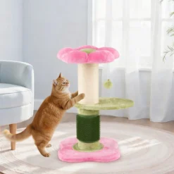 69 cm Blumen Katzenbaum mit Gepolstertem Plüsch-Sitzplatz Kleiner Kletterbaum Kratzbaum Rosa