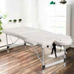 70cm breit Alu Massagetisch mit Tragetasche 2-Fach Faltbares Massagebett mit abnehmbarer Kopfstütze und Armlehnen
