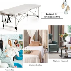 70cm breit Alu Massagetisch mit Tragetasche 2-Fach Faltbares Massagebett mit abnehmbarer Kopfstütze und Armlehnen