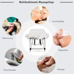 70cm breit Alu Massagetisch mit Tragetasche 2-Fach Faltbares Massagebett mit abnehmbarer Kopfstütze und Armlehnen