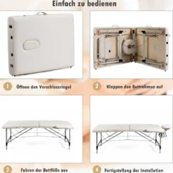 70cm breit Alu Massagetisch mit Tragetasche 2-Fach Faltbares Massagebett mit abnehmbarer Kopfstütze und Armlehnen