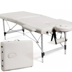 70cm breit Alu Massagetisch mit Tragetasche 2-Fach Faltbares Massagebett mit abnehmbarer Kopfstütze und Armlehnen