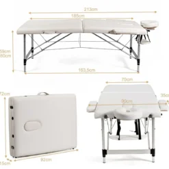 70cm breit Alu Massagetisch mit Tragetasche 2-Fach Faltbares Massagebett mit abnehmbarer Kopfstütze und Armlehnen