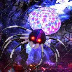 105 cm Breite Aufblasbare Halloweenspinne mit Mehrfarbigen Lichtern & Gebläse