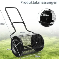 68 cm Breiter Kompoststreuer mit Verbesserten Seitlichen Riegeln & U-förmigem Griff Schwarz