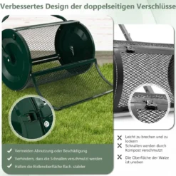 68 cm Breiter Kompoststreuer mit Verbesserten Seitlichen Riegeln & U-förmigem Griff Grün