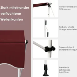 150 cm Breit Klemmmarkise ohne Bohren UV-beständige Balkonmarkise Höhenverstellbare Markise Rot