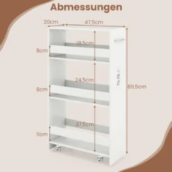 20 cm Breit Nischenwagen auf Rollen 4 Etagen Schmal Servierwagen Küchenwagen Weiß