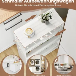20 cm Breit Nischenwagen auf Rollen 4 Etagen Schmal Servierwagen Küchenwagen Weiß