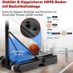 130 cm - 305 cm Höhenverstellbarer Basketballkorb mit Ständer & 2 Rädern Korbständer Schwarz