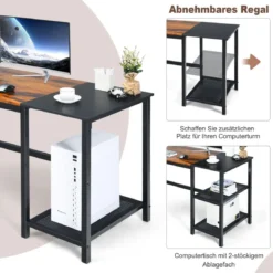 150 cm Computertisch mit Herausnehmbaren Ablagefächern & Kopfhörerhaken Rustikal Braun