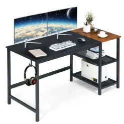 150 cm Computertisch mit Herausnehmbaren Ablagefächern & Kopfhörerhaken Schwarz