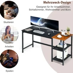 150 cm Computertisch mit Herausnehmbaren Ablagefächern & Kopfhörerhaken Schwarz