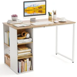115 cm Computertisch moderner Home-Office-Schreibtisch mit 5 Aufbewahrungsfächern Schreibtisch Natur
