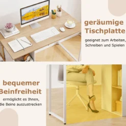 115 cm Computertisch moderner Home-Office-Schreibtisch mit 5 Aufbewahrungsfächern Schreibtisch Natur