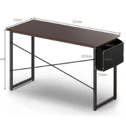 119 cm Computertisch Robuster für Heimbüro mit Seiten Aufbewahrungsbeute Kaffee