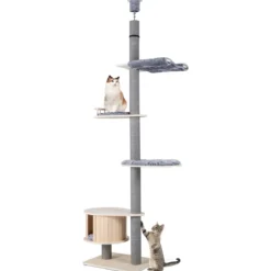 236-271 cm Deckenhoch Kratzbaum mit Hängematte & Plattform & Höhle 5-stöckiger Katzenbaum Grau