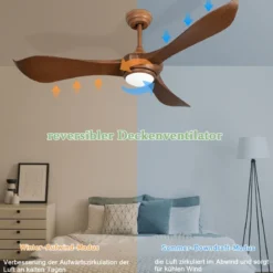 136 cm Deckenventilator aus Holz mit Beleuchtung & Fernbedienung & 1-8H Timer Braun