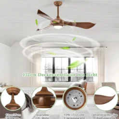 136 cm Deckenventilator aus Holz mit Beleuchtung & Fernbedienung & 1-8H Timer Braun