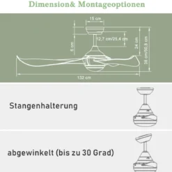 136 cm Deckenventilator aus Holz mit Beleuchtung & Fernbedienung & 1-8H Timer Braun