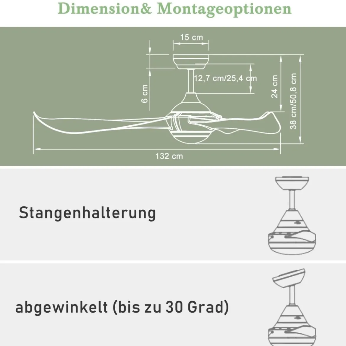 136 cm Deckenventilator aus Holz mit Beleuchtung & Fernbedienung & 1-8H Timer Braun
