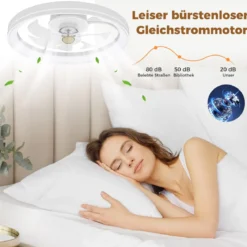 φ48cm Deckenventilator mit Beleuchtung umkehrbarer Ventilator LED Deckenleuchte 3000-6500K dimmbar mit 6 Windgeschwindigkeiten Weiß