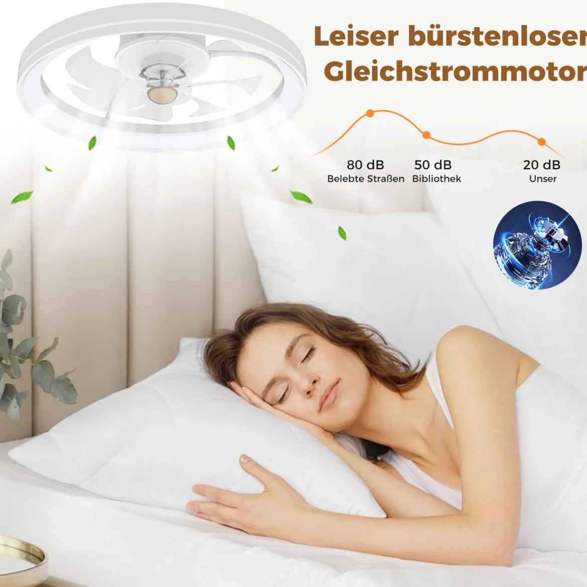 φ48cm Deckenventilator mit Beleuchtung umkehrbarer Ventilator LED Deckenleuchte 3000-6500K dimmbar mit 6 Windgeschwindigkeiten Weiß