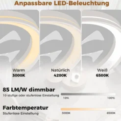φ48cm Deckenventilator mit Beleuchtung umkehrbarer Ventilator LED Deckenleuchte 3000-6500K dimmbar mit 6 Windgeschwindigkeiten Weiß