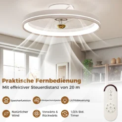 φ48cm Deckenventilator mit Beleuchtung umkehrbarer Ventilator LED Deckenleuchte 3000-6500K dimmbar mit 6 Windgeschwindigkeiten Weiß