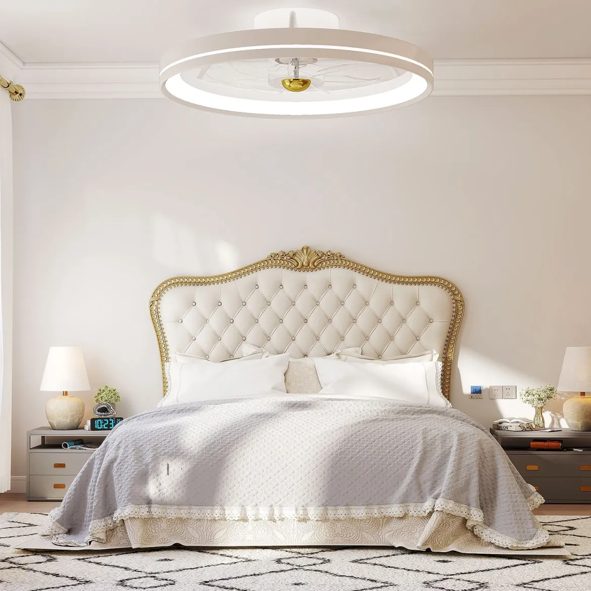 φ48cm Deckenventilator mit Beleuchtung umkehrbarer Ventilator LED Deckenleuchte 3000-6500K dimmbar mit 6 Windgeschwindigkeiten Weiß