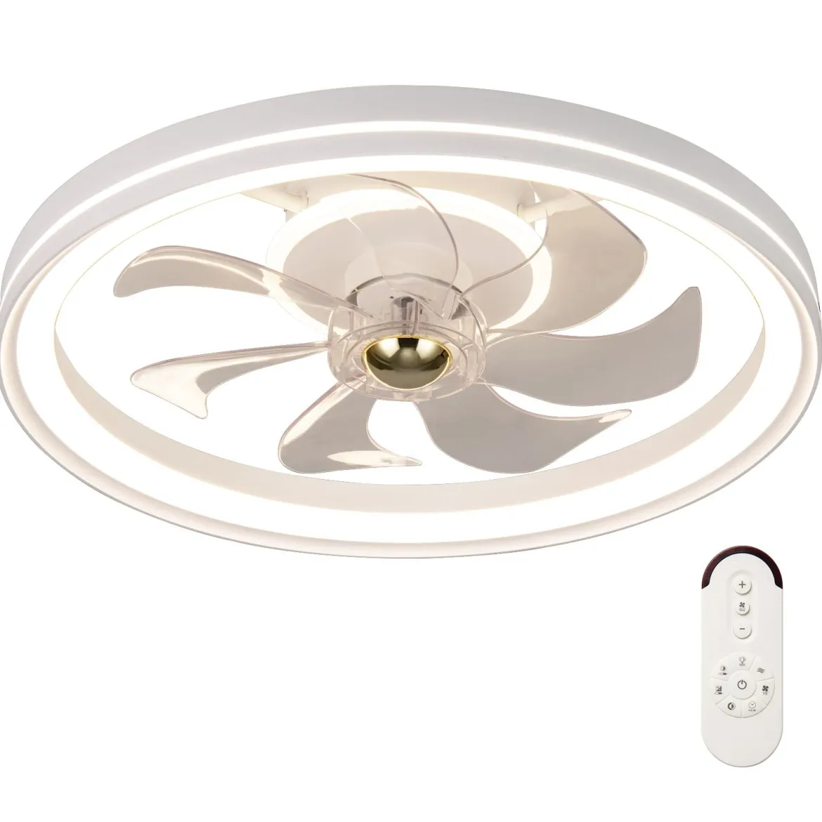 φ48cm Deckenventilator mit Beleuchtung umkehrbarer Ventilator LED Deckenleuchte 3000-6500K dimmbar mit 6 Windgeschwindigkeiten Weiß