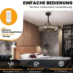 50 cm Deckenventilator mit Beleuchtung & Fernbedienung & 4H Timer Ventilator Deckenleuchte
