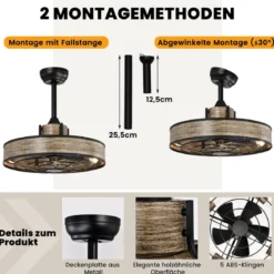 50 cm Deckenventilator mit Beleuchtung & Fernbedienung & 4H Timer Ventilator Deckenleuchte