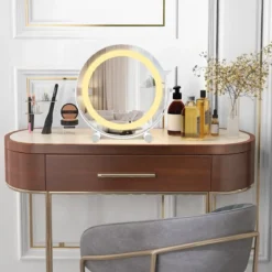 Ø 30 cm Dimmbarer Kosmetikspiegel mit Beleuchtung & Touchschalter & Speicherfunktion